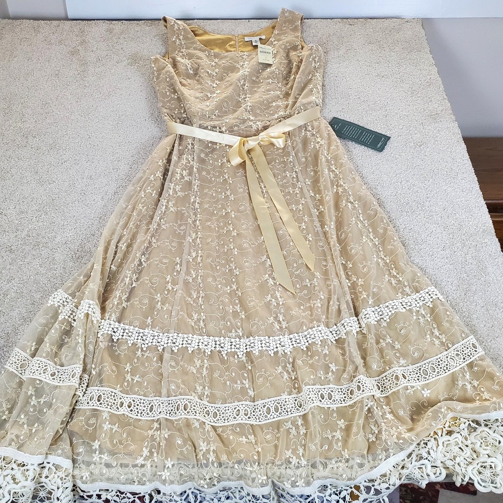 Coldwater Creek Dress SZ 14 Embroidered‎ Mesh Lace Maxi Dress Cottagecore NWTGS